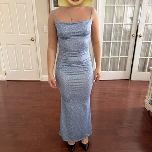 Elegant Blue Floral Women's Dress